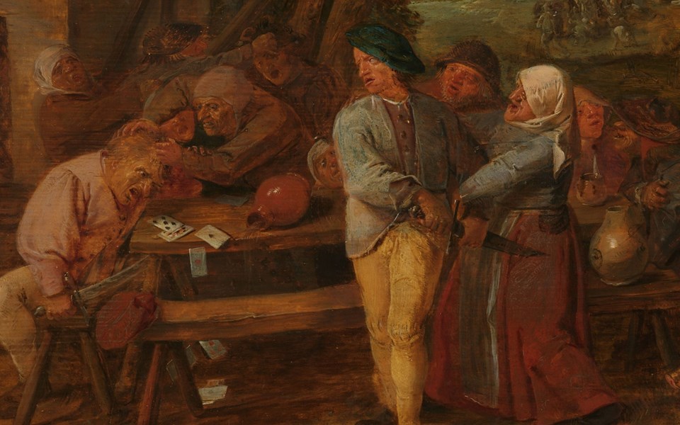 Målning av slagsmål i krogmiljö på 1600-talet.