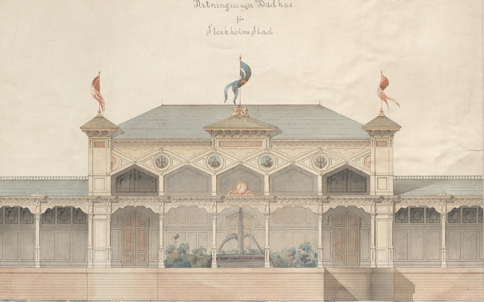 Fasaditning över badinrättning sent 1800-tal