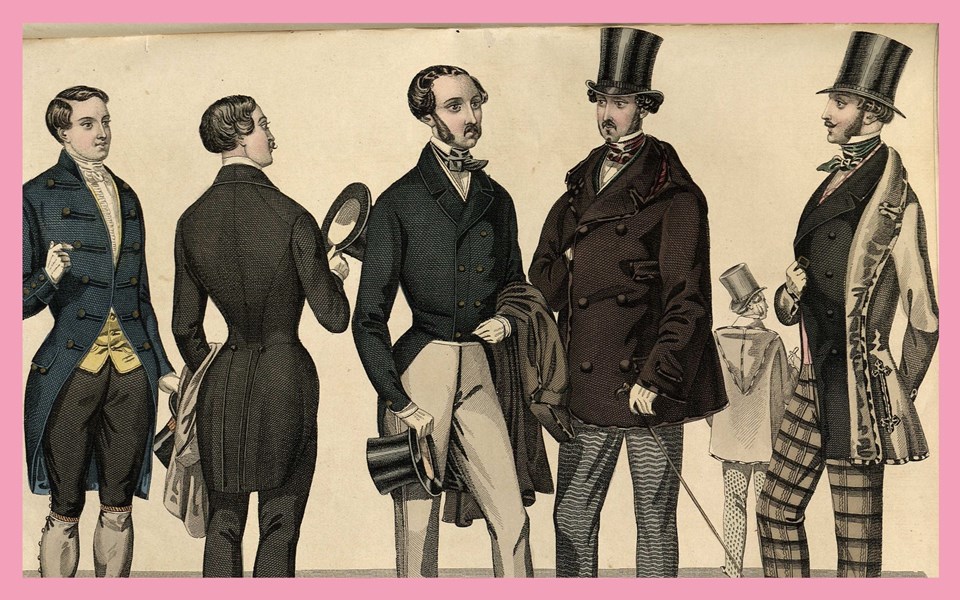 Dandys, en samling män illustrerade. Teckning.