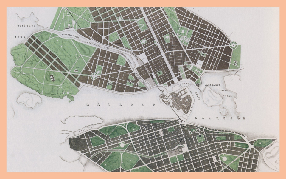 Översiktskarta över Lindhagens stadsplan för Stockholms utbyggnad, 1866.