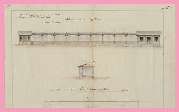 Illustration som visar en ritning över en äldre kägelbana.