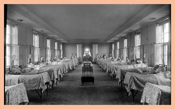 Foto av Interiör i sjuksal på  sjukhus 1896.